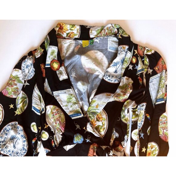 Farm Rio Trip Souvenir Black Wrap Mini Dress Size P/ Small - Picture 5 of 8